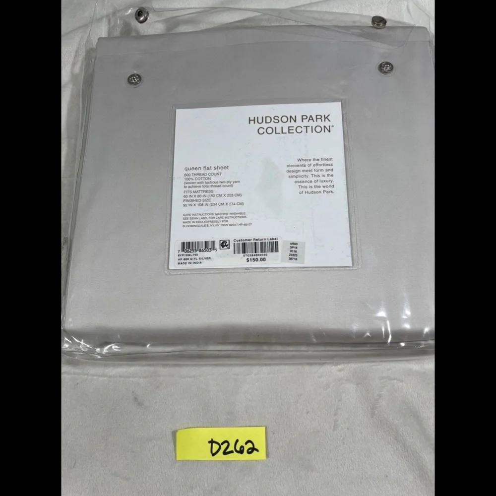 NIB [ Queen ] 600TC Cotton‎ Flat Sheet for Hudson Park in Silver